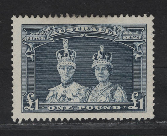 Lot 250 (C) Australia SG#178 £1 Bluish Slate King George VI & Queen Elizabeth, 1937-1949 Robes Issue, A FOG Single, Small Hinge Thin From Hinge Removal