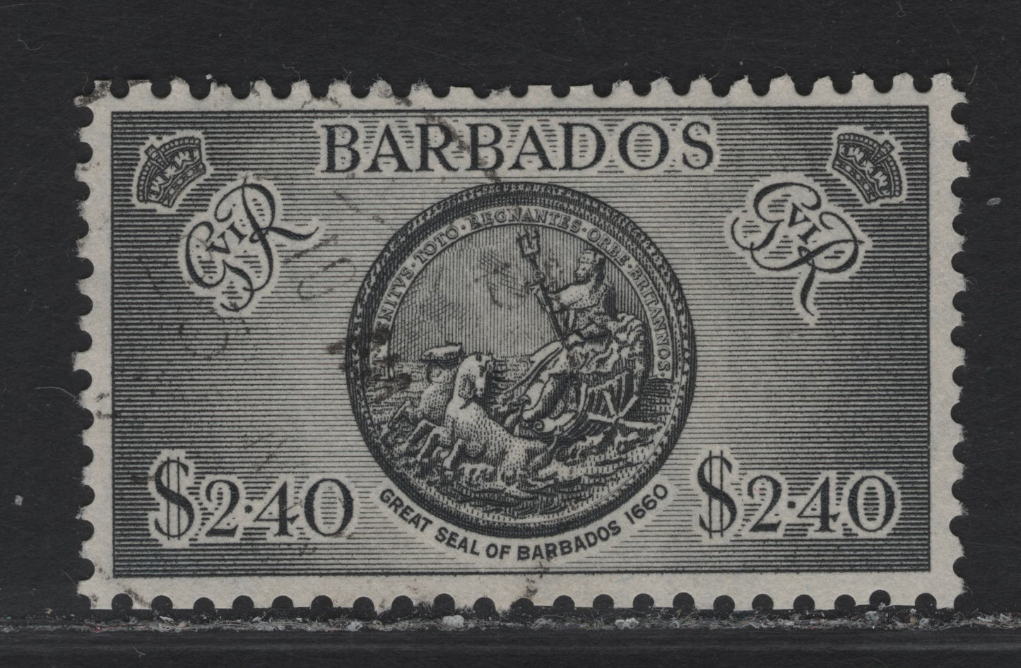 Lot 253 (C) Barbados SG#282 $2.4 Black Seal of Barbados, 1950 Pictorial Issue, A Very Fine Used Single