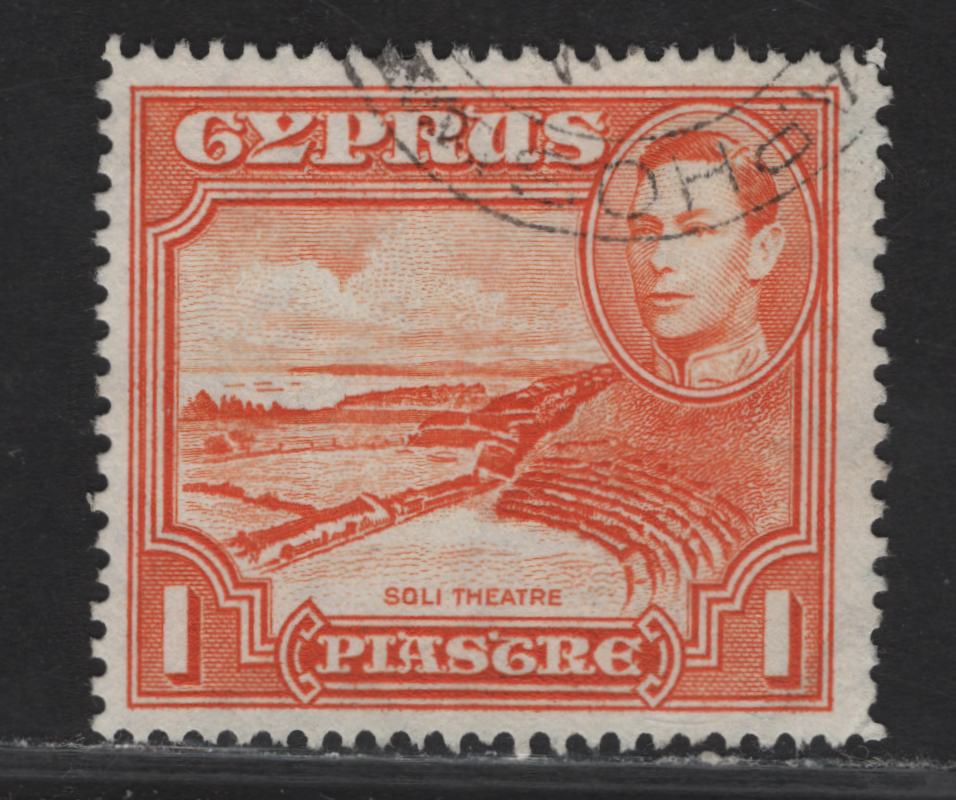Lot 262 Cyprus SG#154a 1pi Orange Roman Theater, 1938-1951 KGVI Pictorial Issue, A Fine Used Single, Scarce Perf 13.5x12.5, Missing From Most Collections