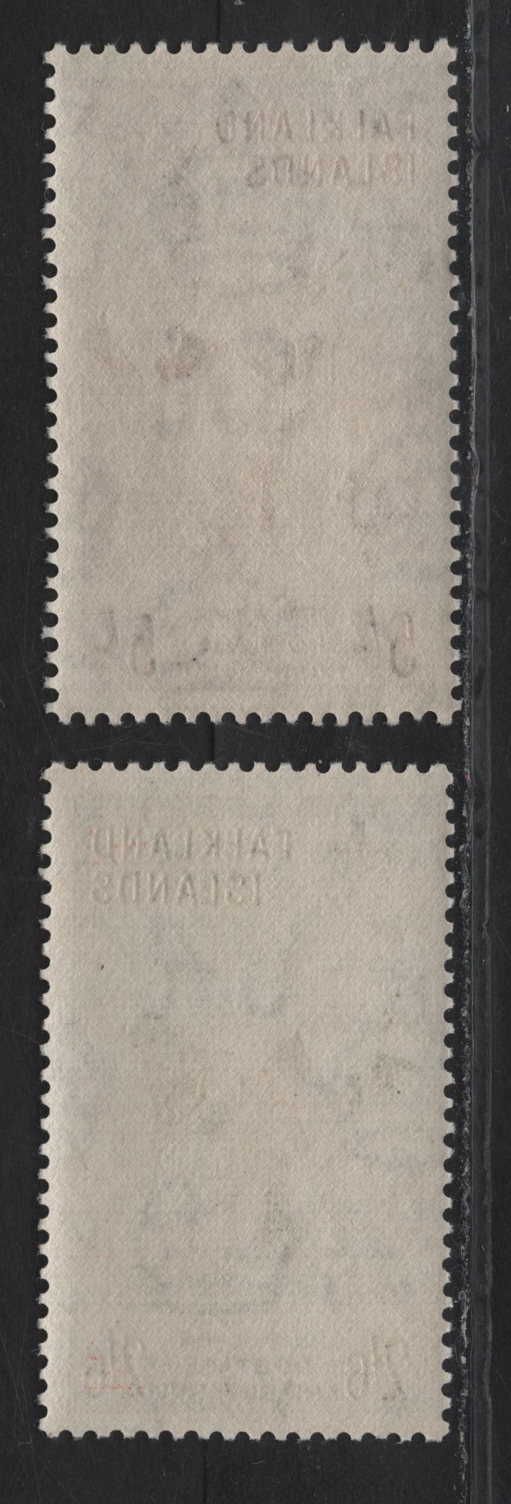 Lot 273 Falkland Islands SG#182-183 2/6 - 5/- Olive Green - Purple Sheep Shearing - Battle Memorial, 1952 KGVI Pictorial Issue, 2 VFNH Singles