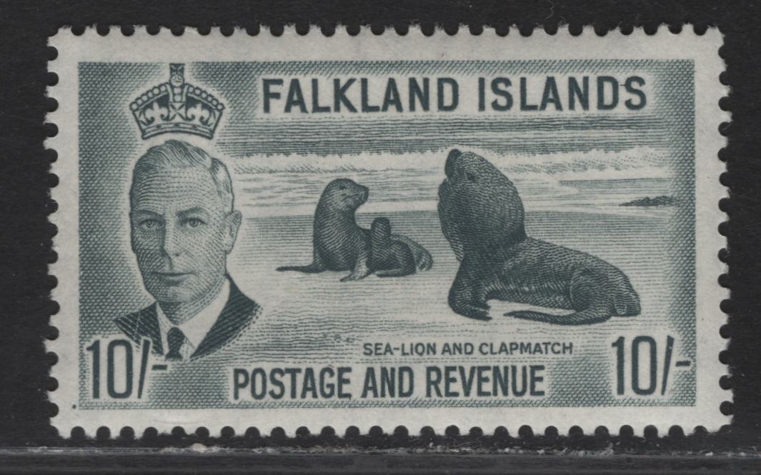 Lot 274 Falkland Islands SG#184 10/- Slate Gray Southern Sealion & S.A Fur Seal, 1952 KGVI Pictorial Issue, A VFNH Single