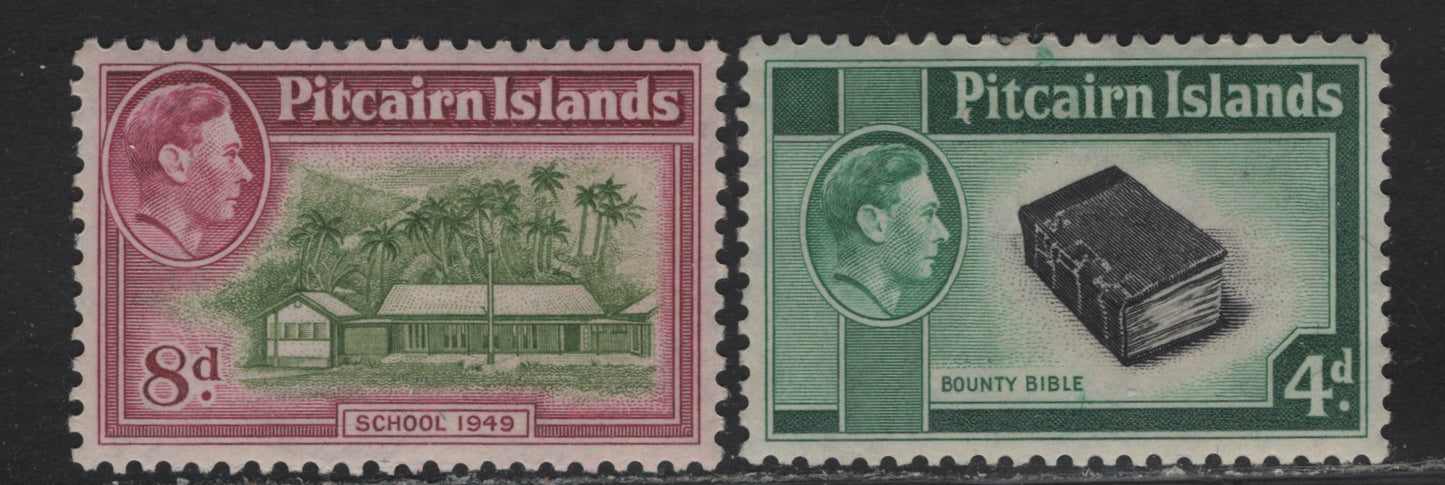 Lot 285 (C) Pitcairn Islands SG#5b, 6a 4d - 8d Black & Emerald Green - Olive Green & Magenta King George VI, 1940-1951 KGVI Pictorial Issue, 2 VFOG Singles