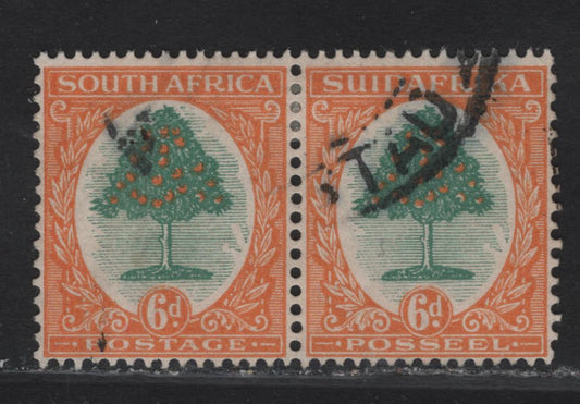 Lot 289 South Africa SG#32 6d - 1/- Green & Orange Tree, 1926-1927 Pictorial Typographed Keyplate Issue, A Very Fine Used Horizontal Pair
