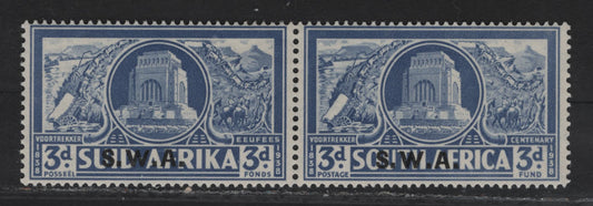 Lot 292 (C) South West Africa SG#108 3d+3d Bright Blue Voortrekke Centenary Memorial, 1938 Voortrekke Centenary Memorial Issue, A VFOG Horizontal Pair