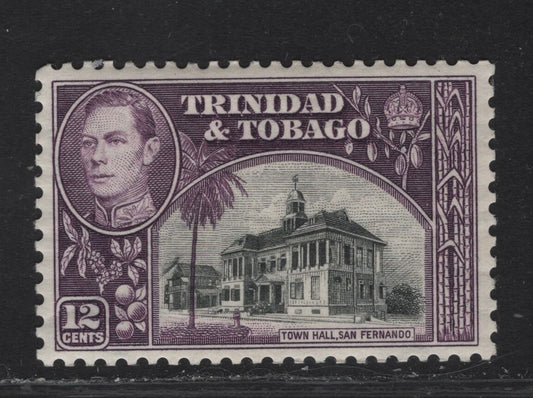 Lot 295 Trinidad & Tobago SG#252 12c Black & Purple Town Hall, 1938-1944 KGVI Pictorial Issue, A VFNH Single, 1938 Or Possibly 1940 Printing, Crackly Gum