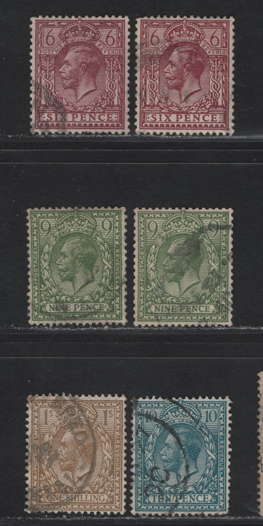 Lot 311 Great Britain SG#426a, 427 6d - 1/- Purple - Bistre Brown King George V, 1924-1926 KGV Profile Heads Issue, 5 Fine/Very Fine Used Singles