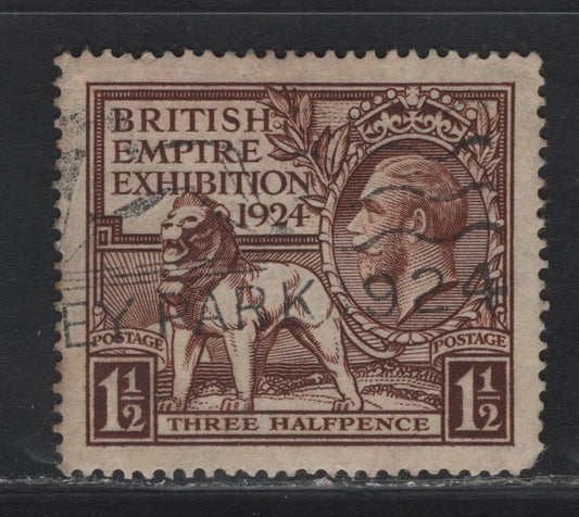 Lot 312 Great Britain SG#431 1.5d - £1 Brown KGV & Lion, 1924 Wembley Issue, A Very Fine Used Single