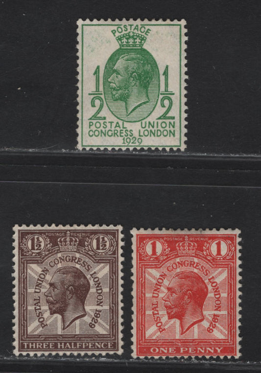 Lot 313 Great Britain SG#434-436 1/2d - 1.5d Green & Purple Brown King George V, 1929 9th UPU Congress Issue, 3 VFOG Singles