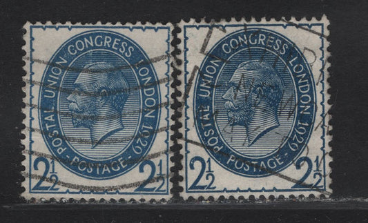 Lot 314 Great Britain SG#437 2.5d Blue & Dark Blue King George V, 1929 9th UPU Congress Issue, 2 Fine/Very Fine Used Singles