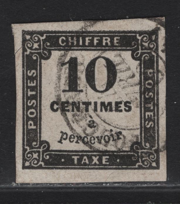 Lot 33 France SC#J3 10c Black Numeral, 1859 Postage Dues, A Very Fine Used Imperf Single