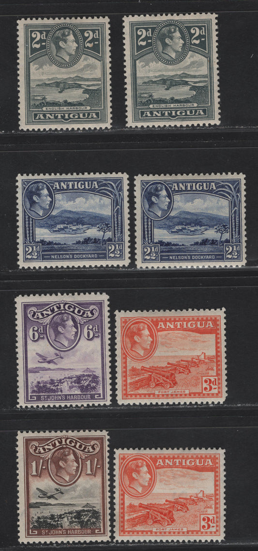Lot 333 (C)Antigua SG#101-105 2d - 1/- Gray - Black & Brown English Harbor - St John's Harbor, 1938-1951 KGVI Pictorial Issue, 8 F/VFOG Singles, 1938 & 1942 Pritnings