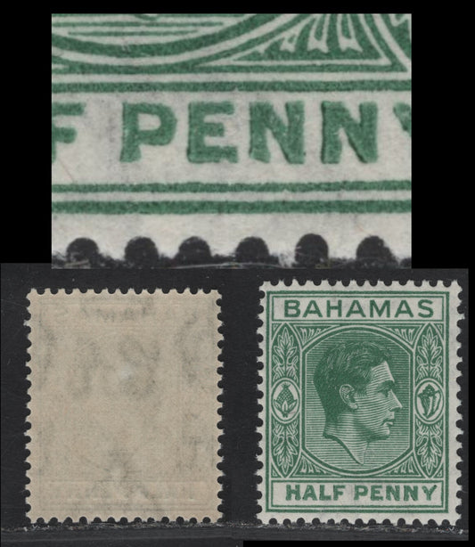 Lot 339 (C)Bahamas SG#149 1/2d Green King George VI, 1938-1952 KGVI Issue, A FNH Single, 1938 Printing, Elongated E From Pos 9/6 Of The Left Pane