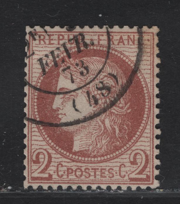 Lot 34 France SC#51 2c Red Brown on Yellowish Ceres, 1870-1873 Ceres Issue, A Very Fine Used Single, Large Numerals