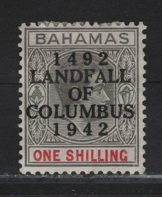 Lot 347 (C)Bahamas SG#171b 1/- Gray Black & Bright Crimson King George VI, 1942 Landfall of Columbus Overprinted Issue, A VFOG Single, Ordinary Paper