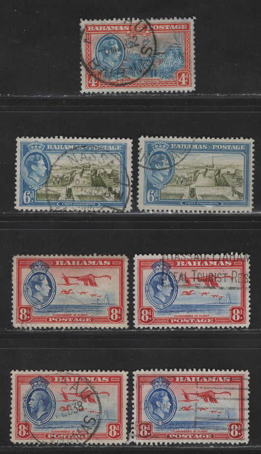 Lot 350 Bahamas SG#145, 158-160 8d - 4d Ultramarine & Scarlet King George VI, 1935-1938 Airmail - KGV Issues, 7 Fine/Very Fine Used Singles, Waterlow Printings, Additional Printings & Shades