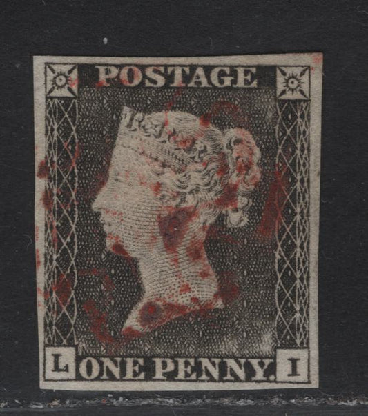 Lot 35 Great Britain SC#1d 1d Gray Black on Blued Queen Victoria, 1840 Line Engraved Issue, A Very Fine Used Imperf Single