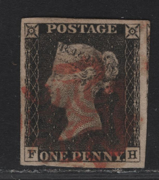 Lot 36 Great Britain SC#1 1d Black Queen Victoria, 1840 Line Engraved Issue, A Very Fine Used Imperf Single, Full Margins on All Sides