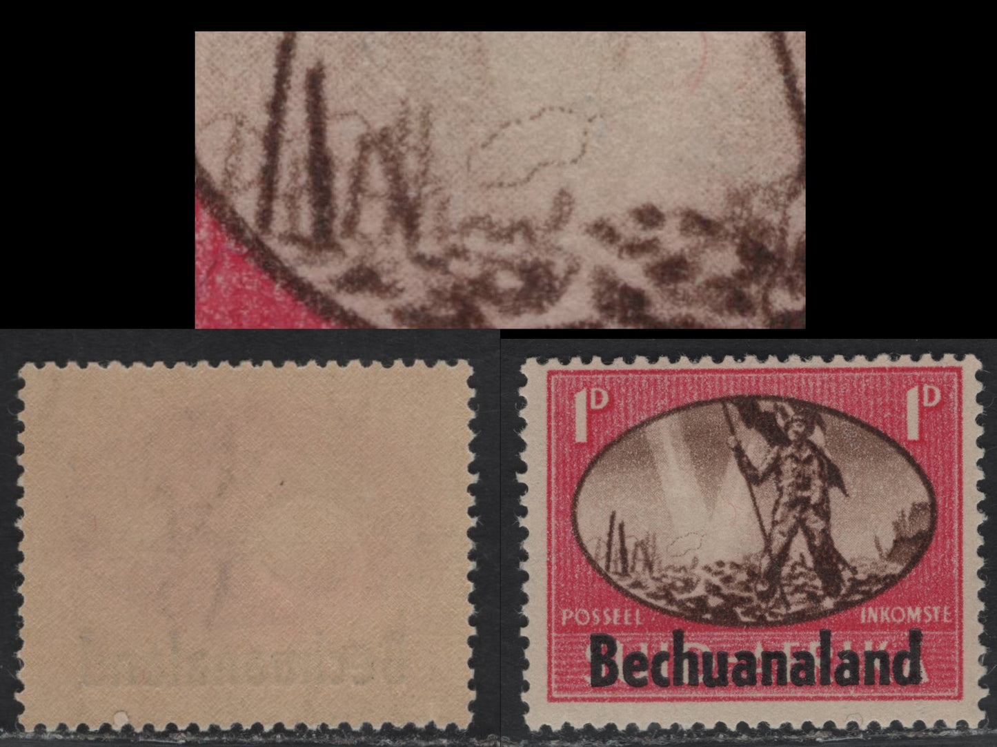 Lot 364 Bechuanaland SG#129a 1d Brown & Cerise Statue, 1945 Victory Issue, A FNH Single, Barbed Wire Flaw