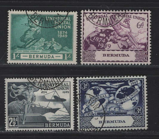Lot 370 (C)Bermuda SG#130-133 2.5d - 1/- Blue Black - Blue Green Monument, 1949 UPU Issue, 4 Fine/Very Fine Used Singles