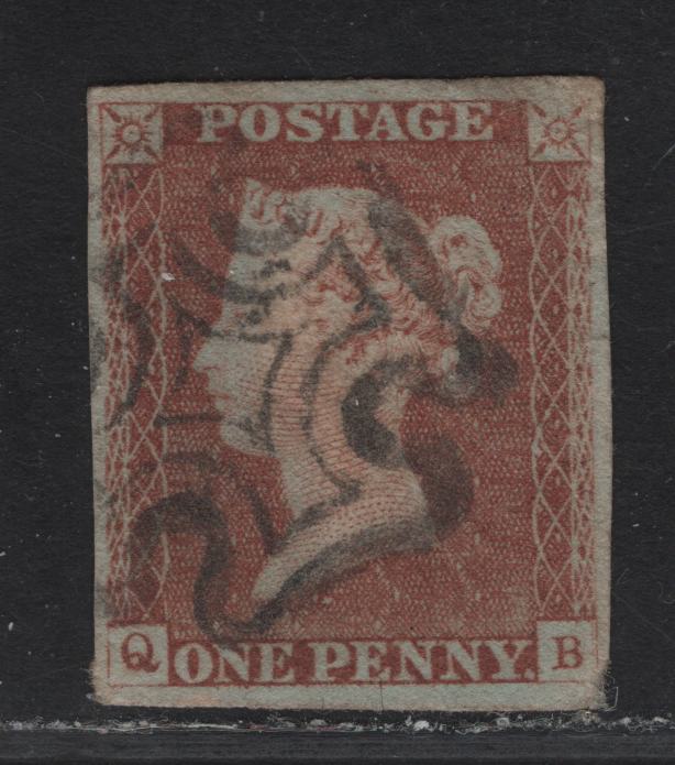 Lot 37 Great Britain SC#3a 1d Orange Brown Queen Victoria, 1841 Line Engraved Issue, A Very Fine Used Imperf Single, 4 Clear Margins, Maltese Cross Cancel, Unplated, But Likely A Black Plate Or An Early Plate Prior To Plate 40.