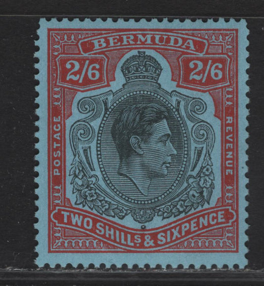 Lot 371 Bermuda SG#117d 2/6 Black & Red on Pale Blue King George VI, 1938-1953 KGVI Keyplate Issue, A VFOG Single, Ordinary Paper