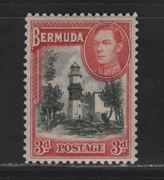 Lot 375 Bermuda SG#114 3d Black & Rose Red St Davids Lighthouse, 1938-1953 KGVI Keyplate Issue, A VFNH Single, Line Perf 11.9, Crackly Toned Gum, 1940 Printing.