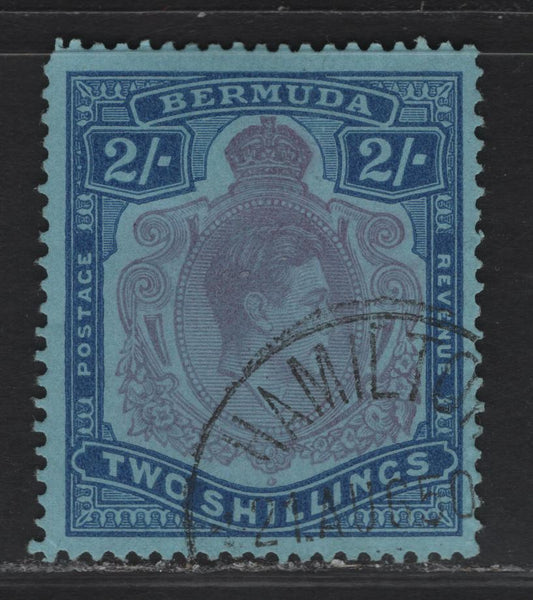Lot 379 (C)Bermuda SG#116e 2/- Dull Purple & Blue on Pale Blue King George VI, 1938-1953 KGVI Keyplate Issue, A Very Fine Used Single, Ordinary Paper, Perf 13