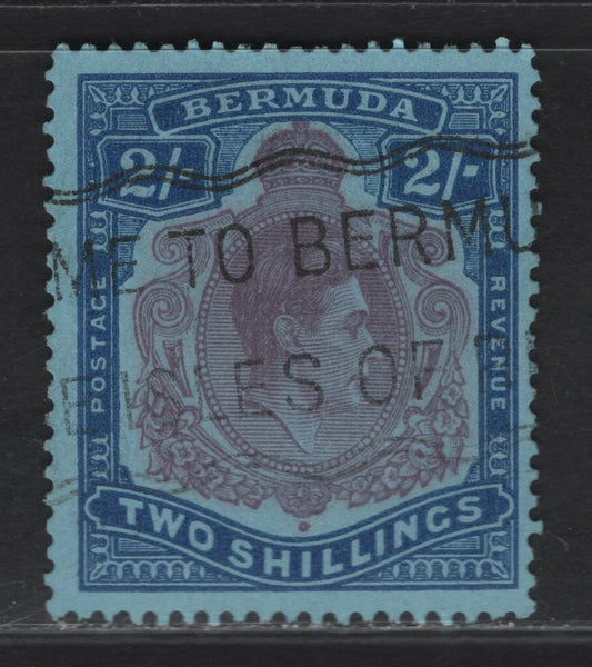 Lot 380 (C)Bermuda SG#116f 2/- Reddish Purple & Blue on Pale Blue King George VI, 1938-1953 KGVI Keyplate Issue, A Fine Used Single, Ordinary Paper, Perf 13