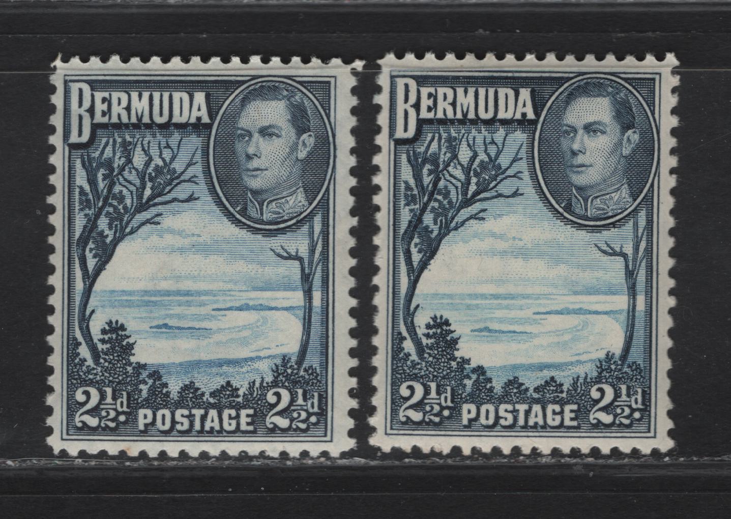 Bermuda SG#113a 2.5d Light & Deep Blue King George VI, 1936-1952 KGVI Pictorial Issue, A VFNH Single, 1939 & 1941 Printings, Smooth & Crackly Gum