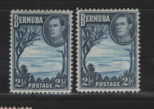 Lot 384 Bermuda SG#113 2.5d Deep Bright Grayish Blue & Light Blue - Grayish Blue & Light Blue King George VI, 1936-1952 KGVI Pictorial Issue, 2 VFOG Singles, 1938 & 1941 Printings