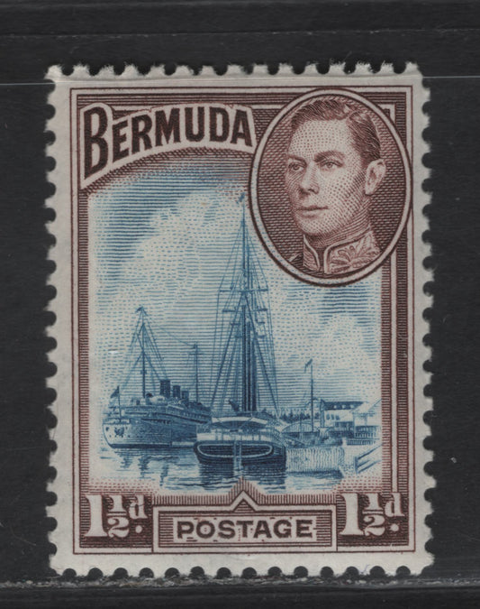 Lot 386 Bermuda SG#111 1.5d Deep Blue & Purple , 1936-1952 KGVI Pictorial Issue, 1938 Printing, Shiny & Crackly Gum