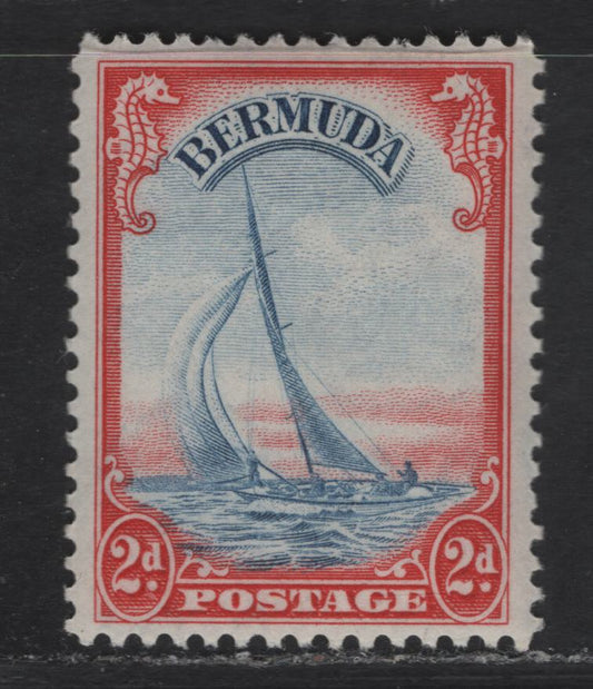 Lot 388 Bermuda SG#112a 2d - 1/- Ultramarine & Scarlet , 1936-1952 KGVI Pictorial Issue, A VFNH Single, Comb Perf Printing 11.9x11.75