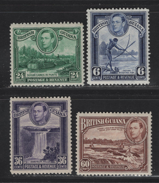 Lot 393 British Guiana SG#311-313, 315 6c - 60c Deep Ultramarine - Red Brown Shooting Fish - Shooting Logs Over Falls, 1938-1952 KGVI Pictorial Issue, 4 F/VFOG Singles