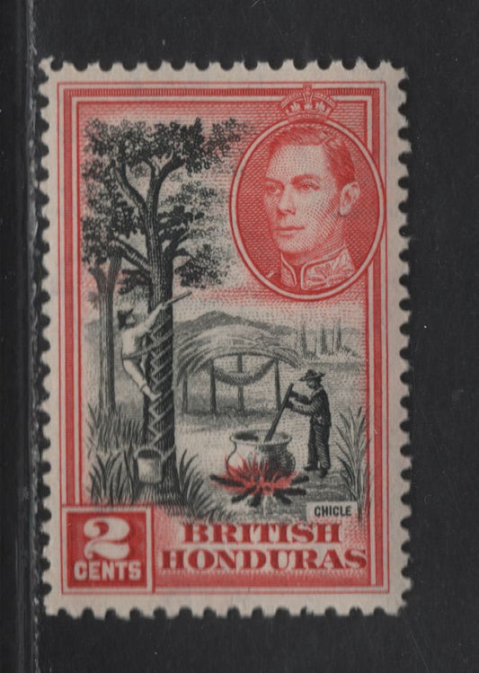 Lot 396 British Honduras SG#151a 2c Black & Scarlet Chicle Tapping, 1938-1947 KGVI Pictorial Issue, A VFNH Single, Perf 12.5x13.5, 1947 Printing
