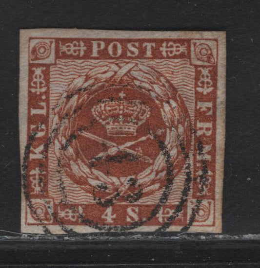 Lot 4 Denmark SC#7 4s Orange Brown Arms, 1858-1862 Arms Issue, A Very Fine Used Single, #43 Nakskov Cancel
