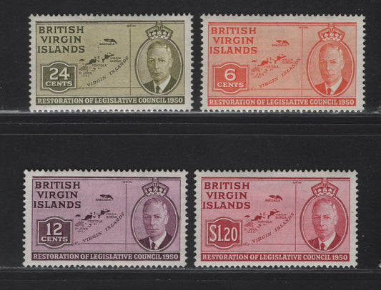 Lot 404 British Virgin Islands SG#132-135 6c - $1.20 Orange - Carmine Map Of Virgin Island, 1951 Restoration Of Legislative Council Issue, 3 VFOG Singles