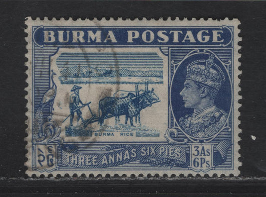 Lot 410 (C)Burma SG#27 3a6p Light Blue & Blue , 1938-1940 KGVI Definitive Issue, A Very Fine Used Single