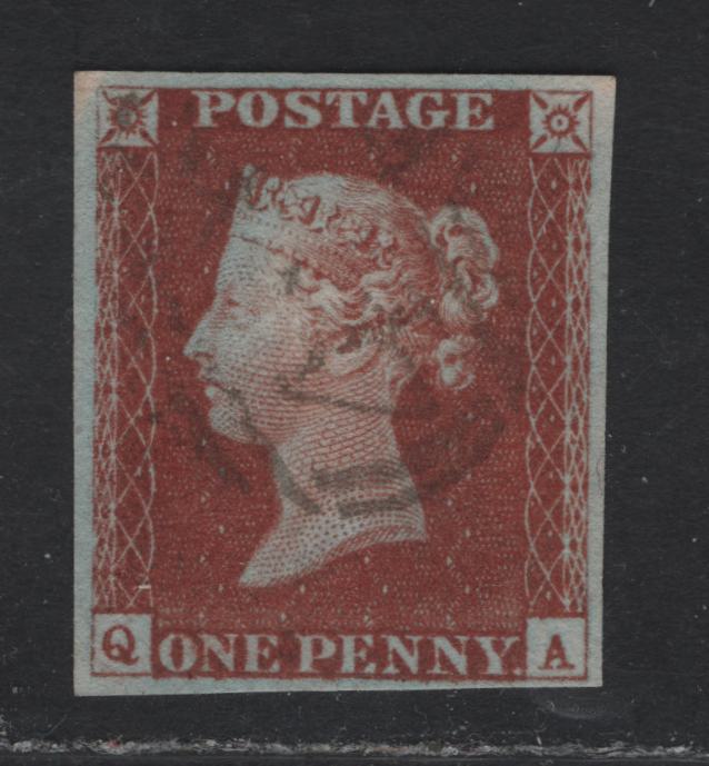 Lot 41 Great Britain SC#3 1d Red Brown Queen Victoria, 1841 Line Engraved Issue, A Very Fine Used Imperf Single, Alphabet 1
