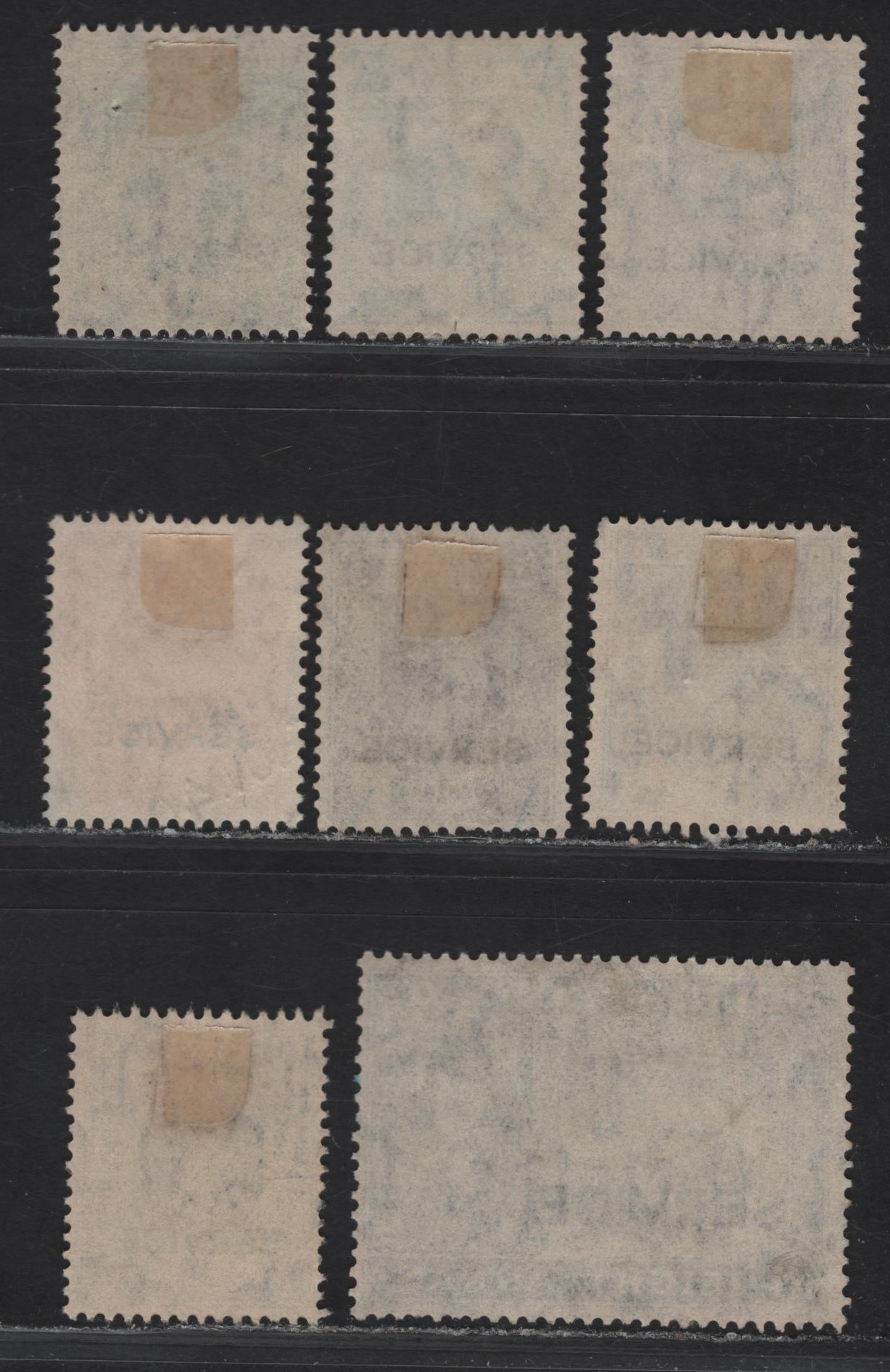 Lot 414 Burma SG#O15-O20, O22-O23 3p - 8a Bright Violet - Myrtle Green , 1939 Service Overprinted KGVI Definitive Issue, 8 Fine/Very Fine Used Singles