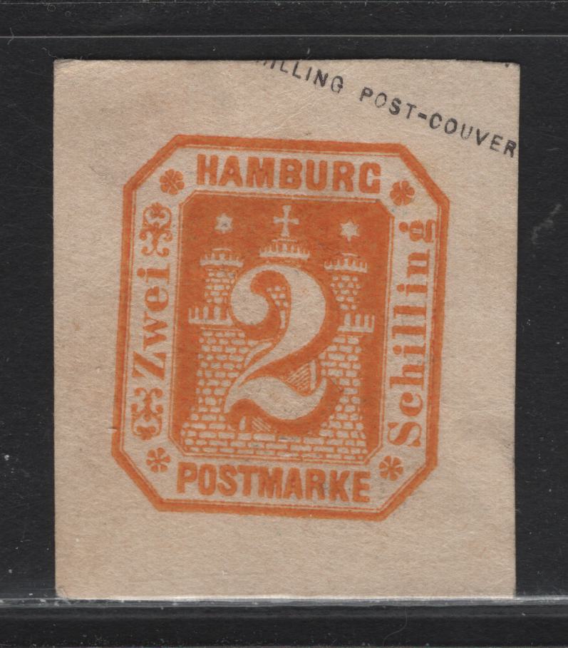 Lot 56 Hamburg SC#2 2s Orange Numerals, 1866 Arms Issue, A Very Fine Used Imperf Single, Square From Postal Stationary Envelope, Unlisted In Scott