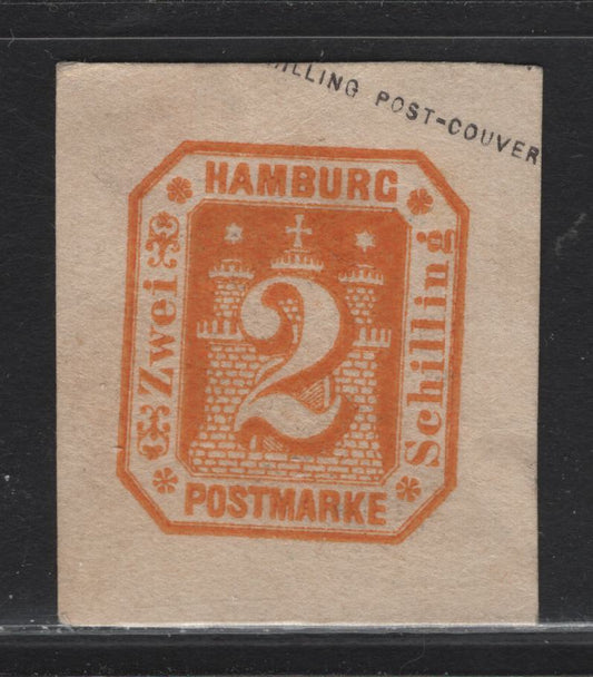 Lot 56 Hamburg SC#2 2s Orange Numerals, 1866 Arms Issue, A Very Fine Used Imperf Single, Square From Postal Stationary Envelope, Unlisted In Scott