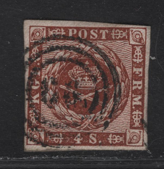 Lot 6 Denmark SC#7a 4s Brown Arms, 1858-1862 Arms Issue, A Very Fine Used Single