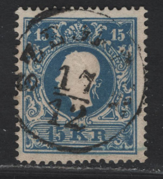 Lot 64 Hungary SC#11a (Austria) 15kr Blue Franz Joseph, 1858-1859 Franz Joseph Issue, A Very Fine Used Single, Type 1, SON Szededin CDS