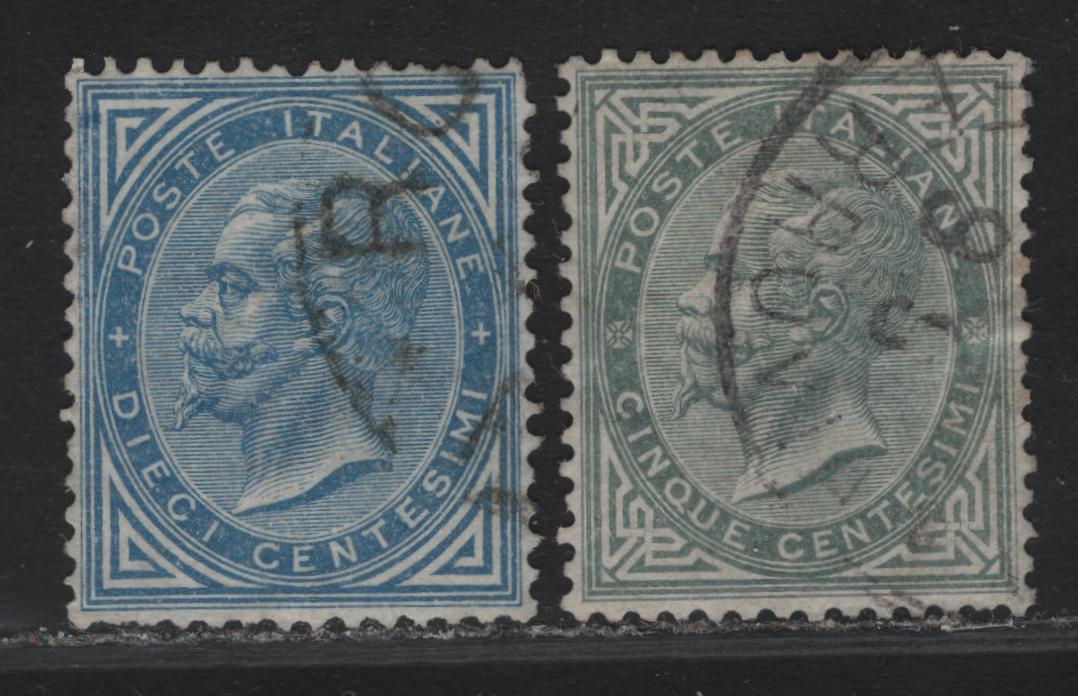 Lot 76 Italy (C)SC#26, 29 5c - 15c Slate Green - Blue Victor Emmanuel II, 1863-1877 Victor Emmanuel II Issue, A Very Fine Used Single