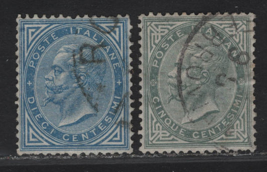Lot 76 Italy (C)SC#26, 29 5c - 15c Slate Green - Blue Victor Emmanuel II, 1863-1877 Victor Emmanuel II Issue, A Very Fine Used Single