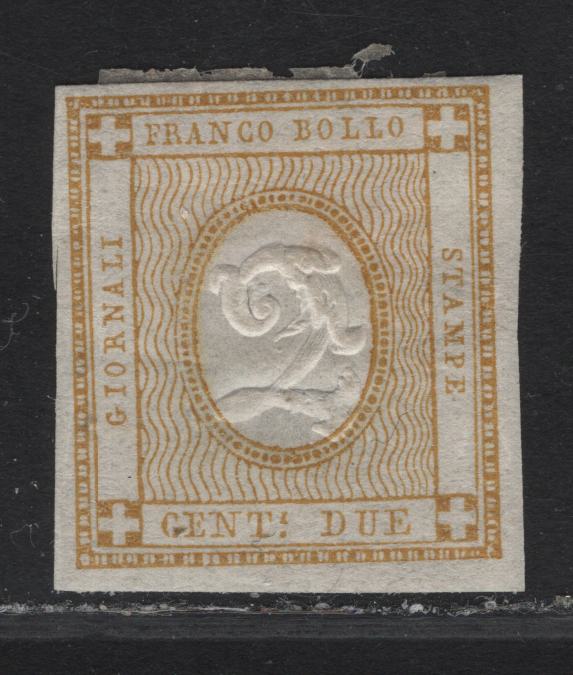 Lot 77 Italy SC#P1 2c Buff Emblem, 1862 Newspaper Issue, A VFOG Imperf Single
