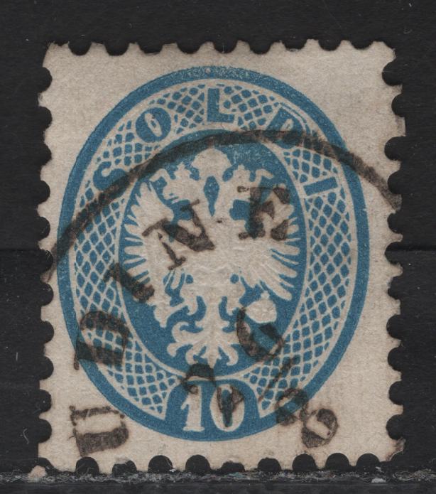 Lot 82 Austria - Lombardy Venetia SC#23 10s Blue Arms, 1863 Arms Issue, A Very Fine Used Single, Perf 9.5