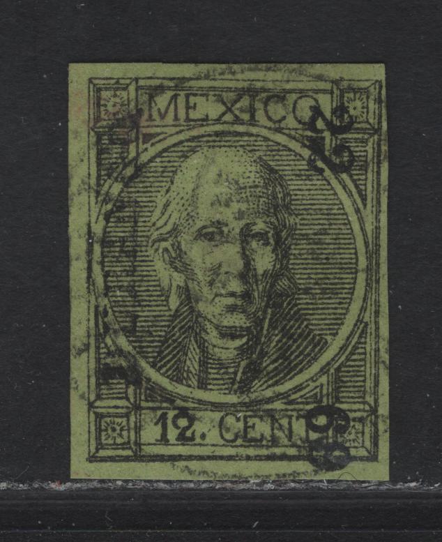Lot 88 Mexico SC#59 12c Black on Green Hidalgo, 1868 Hidalgo Issue, A Very Fine Used Imperf Single