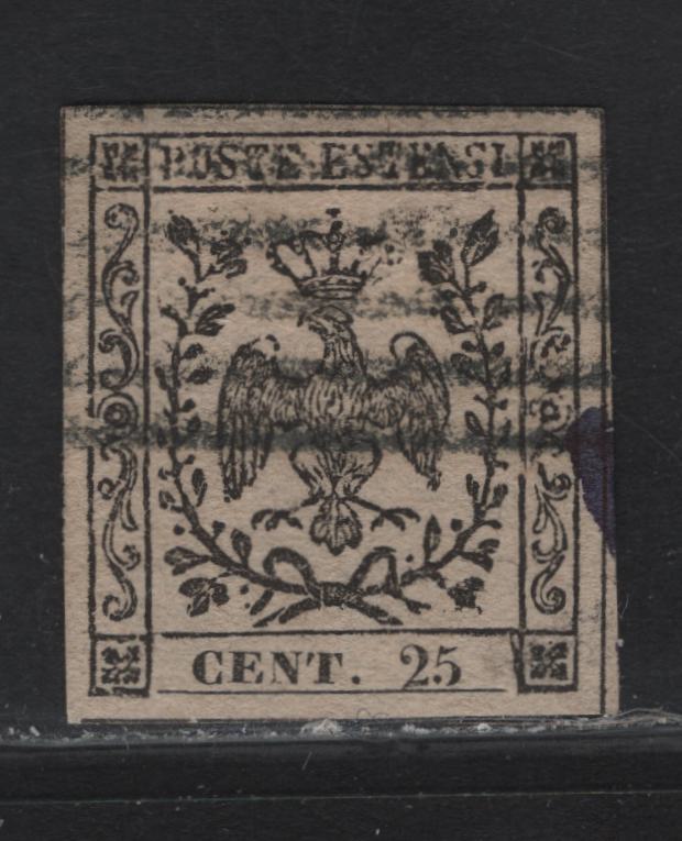 Lot 89 Modena SC#4 25c Black on Buff Arms, 1852-1857 Arms Issue, A Very Fine Used Imperf Single, Thick Figures Period After Value