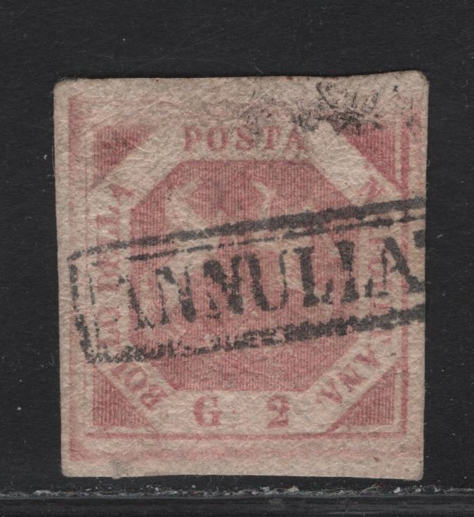 Lot 91 Naples SC#2 1g Pale Lake Coat of Arms, 1858 Coat of Arms Issue, A Very Fine Used Imperf Single, Nearly Full Margins On All Sides Except Left